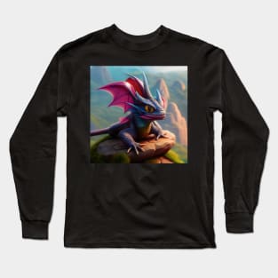 Blue and Purple Winged Baby Dragon Long Sleeve T-Shirt